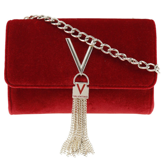 Valentino Shoulder Bag velvet Red Tassel ChainShoulder Divina Women Used Authentic