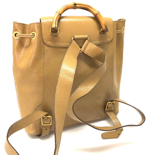 GUCCI Backpack leather Beige type backpack bag Bamboo Women Used Authentic