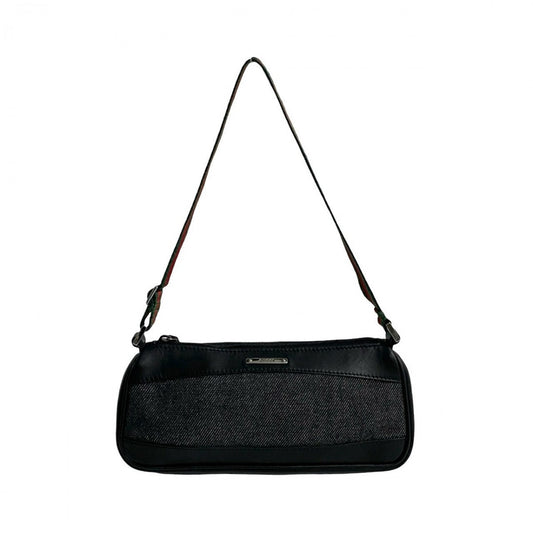 GUCCI Shoulder Bag Leather, Denim black logo Metal Sherry line Women Used Authentic