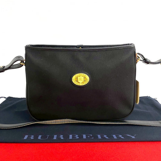 BURBERRY Shoulder Bag leather black Nova Check Women Used Authentic