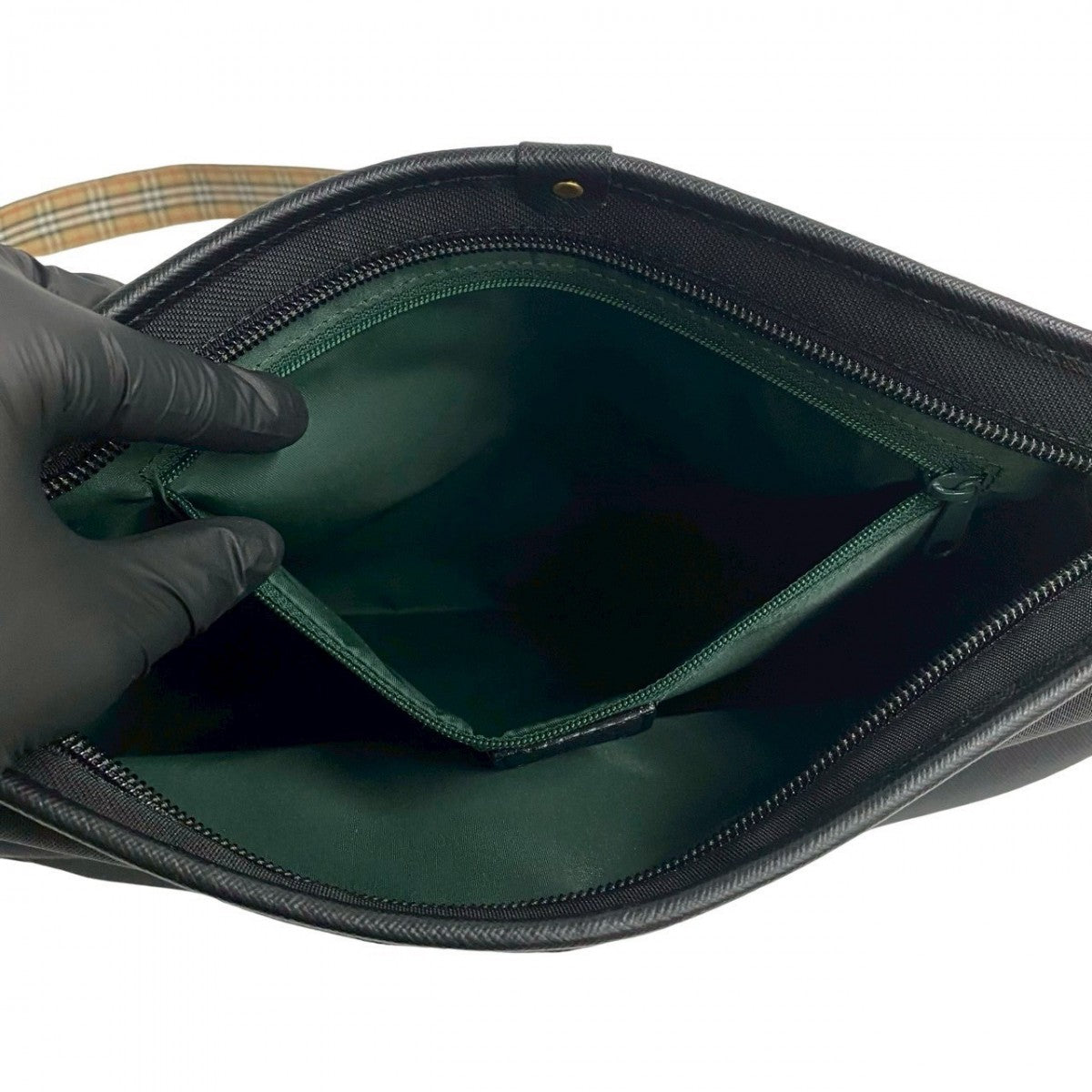 BURBERRY Shoulder Bag leather black Nova Check Women Used Authentic