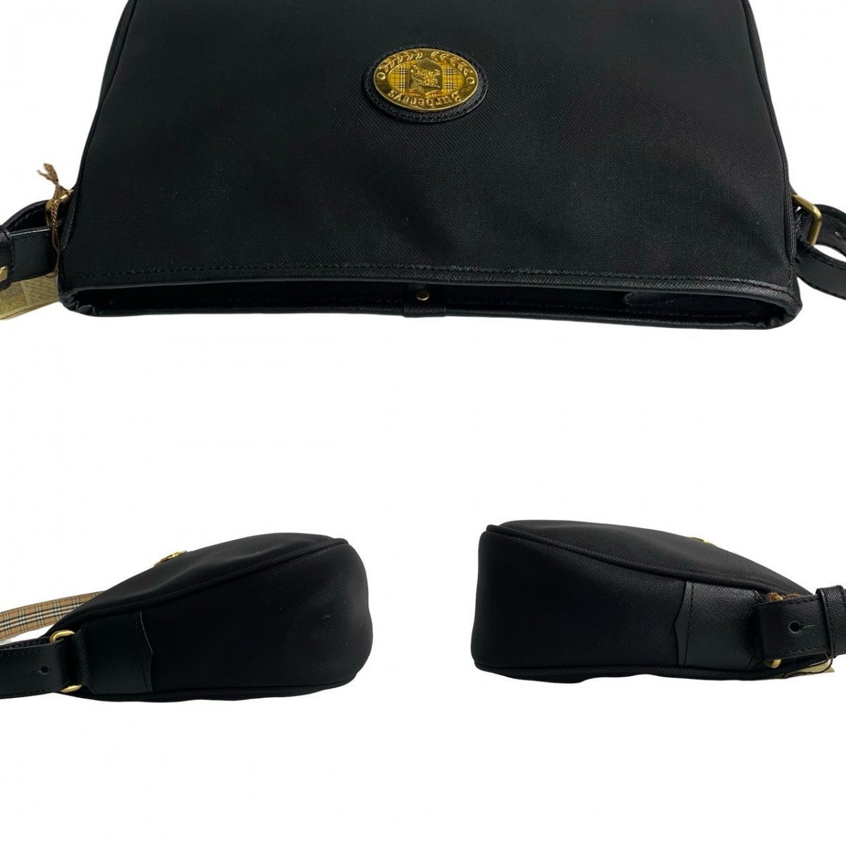BURBERRY Shoulder Bag leather black Nova Check Women Used Authentic