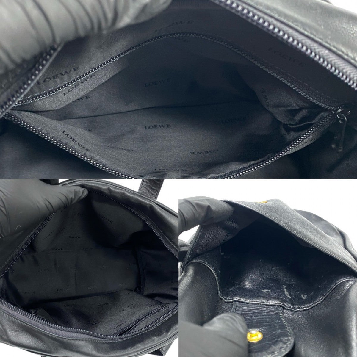 LOEWE Handbag leather black Anagram logo Amazonas Women Used Authentic