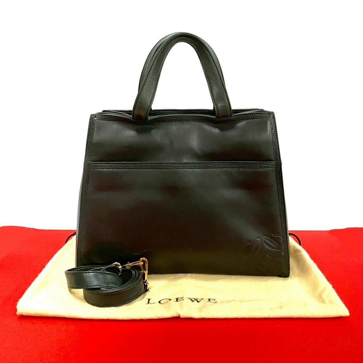 LOEWE Shoulder Bag leather green Anagram logo Women(Unisex) Used Authentic