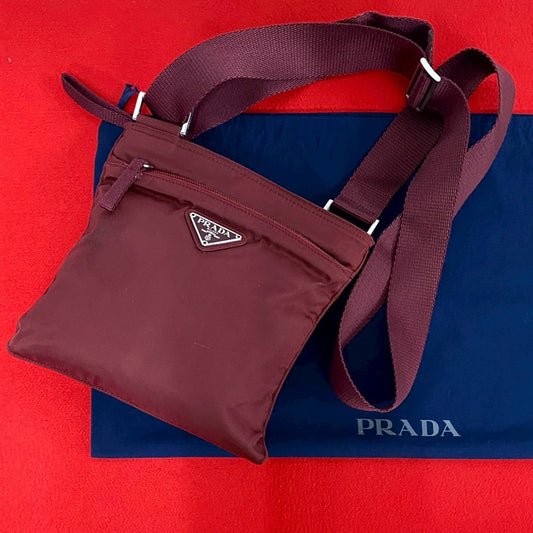 PRADA Shoulder Bag Nylon wine-red Triangle logo Metal Women Used Authentic
