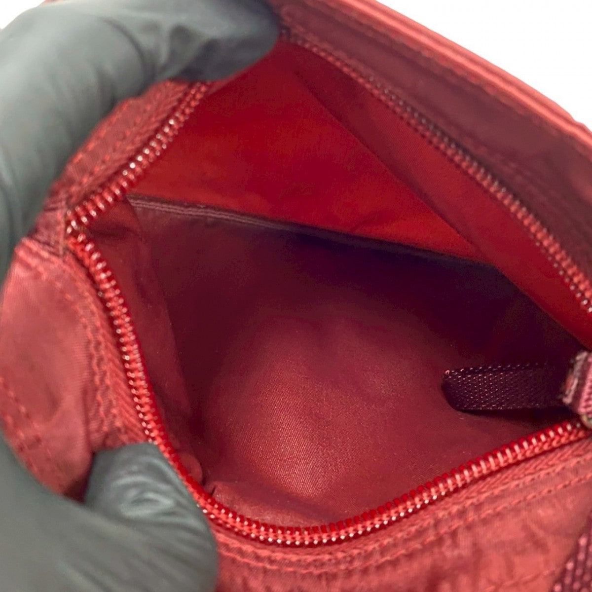 PRADA Shoulder Bag Nylon wine-red Triangle logo Metal Women Used Authentic
