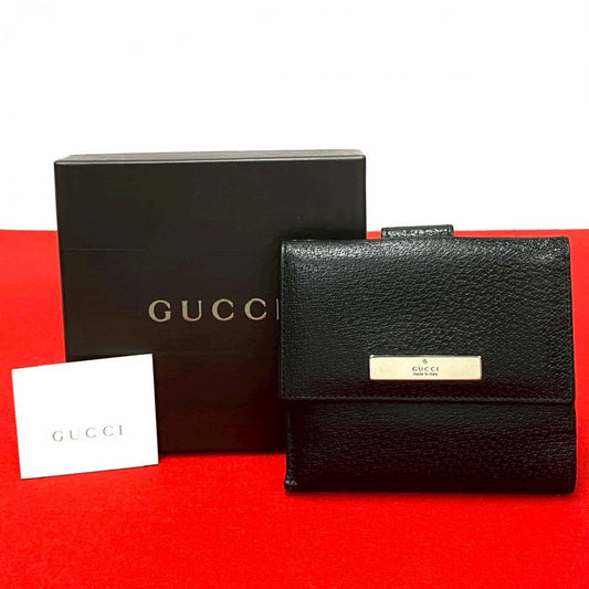 GUCCI Bifold Wallet leather black logo plate Metal Women(Unisex) Used Authentic