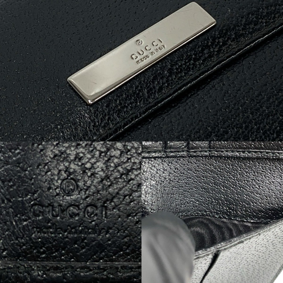 GUCCI Bifold Wallet leather black logo plate Metal Women(Unisex) Used Authentic