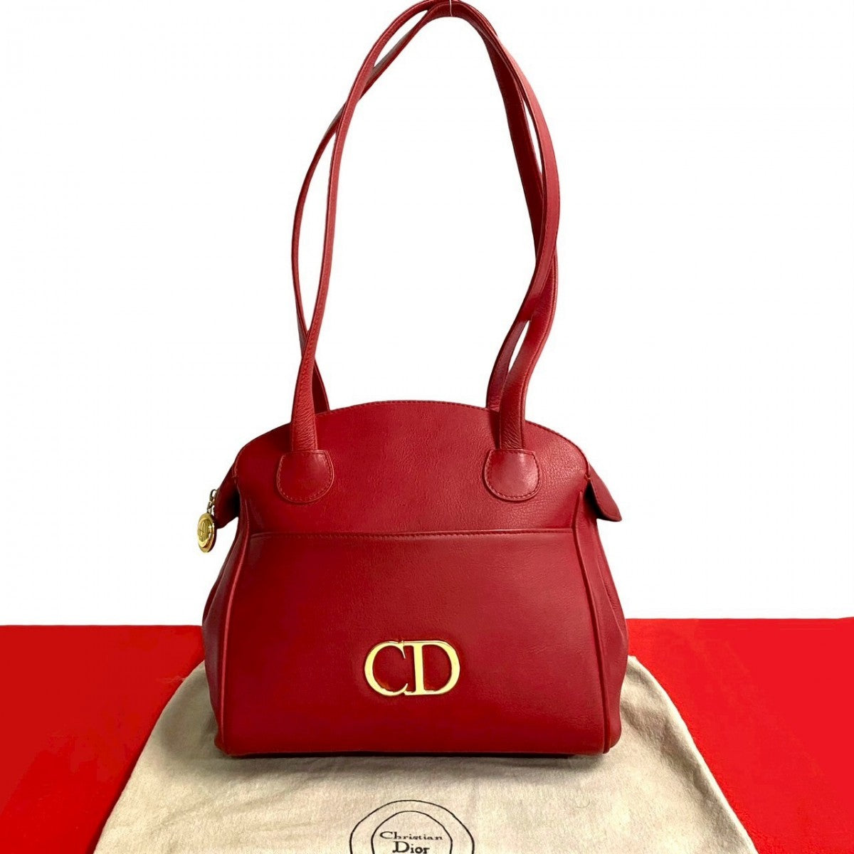Dior Shoulder Bag leather Red CD logoMetal Women Used Authentic