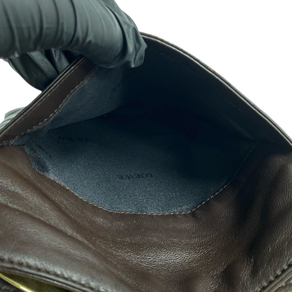 LOEWE Shoulder Bag leather Brown Anagram logo Women Used Authentic