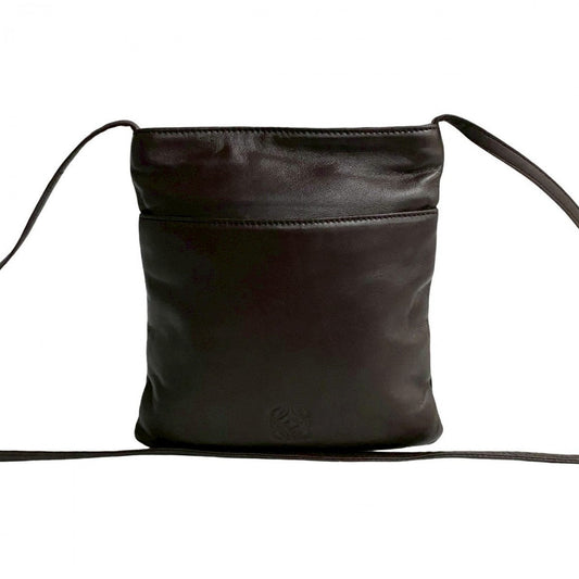 LOEWE Shoulder Bag leather Brown Anagram logo Women Used Authentic