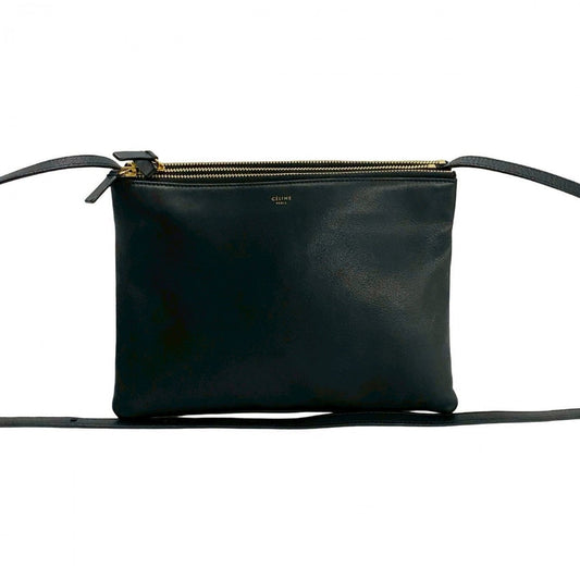 CELINE Shoulder Bag leather black Trio Large Women Used Authentic