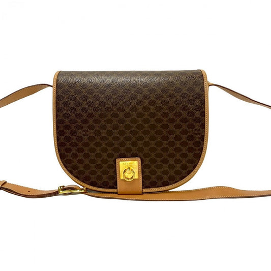 CELINE Shoulder Bag Leather, PVC Brown RingMetal logo Macadam Blason TriomphePattern Women Used Authentic