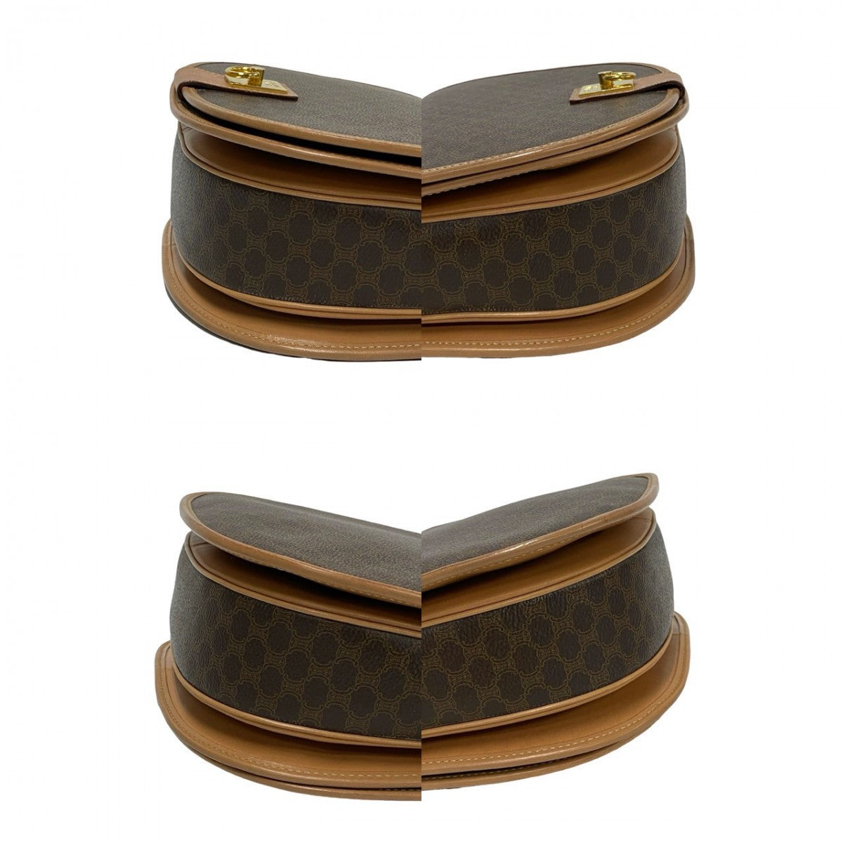 CELINE Shoulder Bag Leather, PVC Brown RingMetal logo Macadam Blason TriomphePattern Women Used Authentic