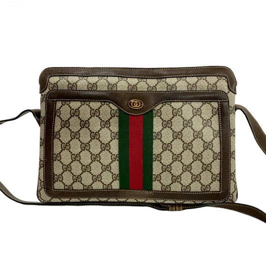 GUCCI Shoulder Bag Leather, PVC Brown GG logo Sherry line Women Used Authentic