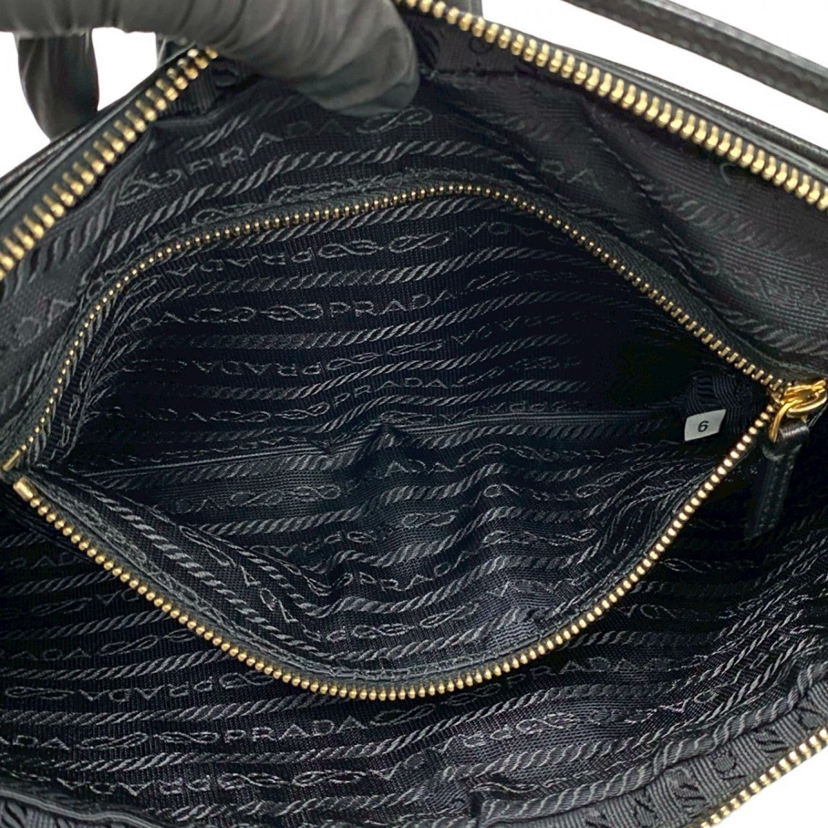 PRADA Handbag Leather, Nylon black PRADA logo Metal Women Used Authentic