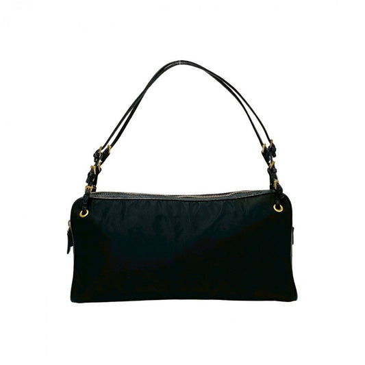 PRADA Handbag Leather, Nylon black PRADA logo Metal Women Used Authentic