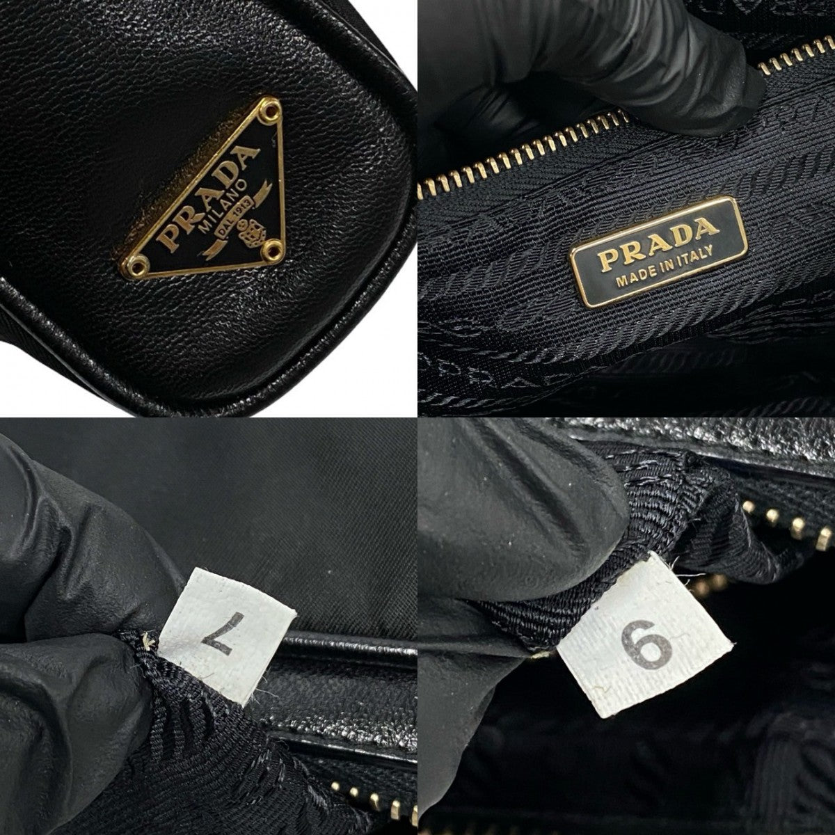 PRADA Handbag Leather, Nylon black PRADA logo Metal Women Used Authentic