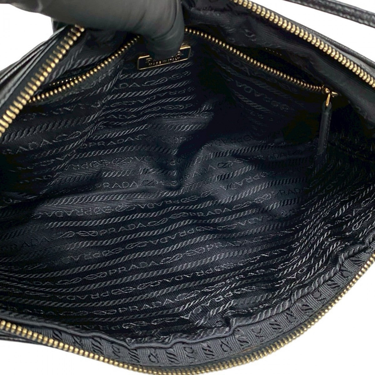 PRADA Handbag Leather, Nylon black PRADA logo Metal Women Used Authentic