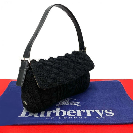 BURBERRY Shoulder Bag Wool, Leather black Nova Check Women Used Authentic