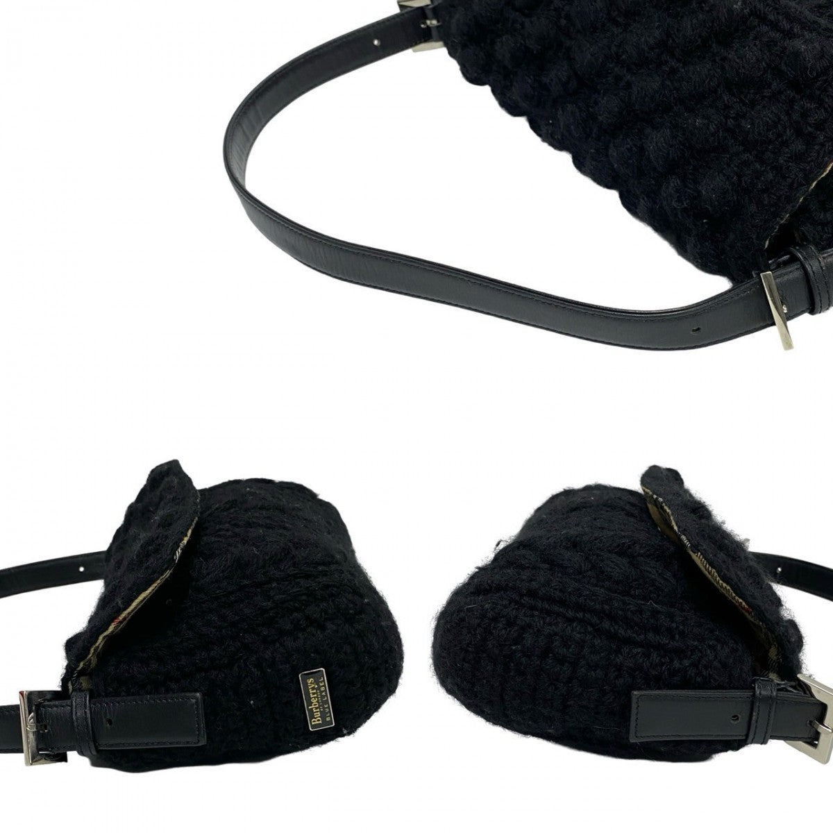 BURBERRY Shoulder Bag Wool, Leather black Nova Check Women Used Authentic