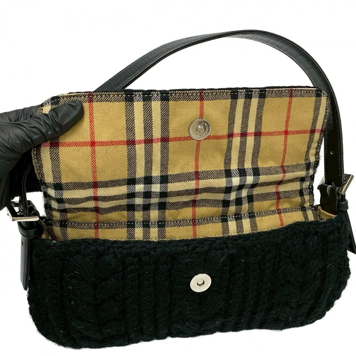 BURBERRY Shoulder Bag Wool, Leather black Nova Check Women Used Authentic