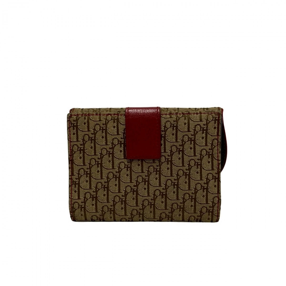 Dior Bifold Wallet Canvas, Leather Brown Trotter Pattern logo Metal saddle Women Used Authentic