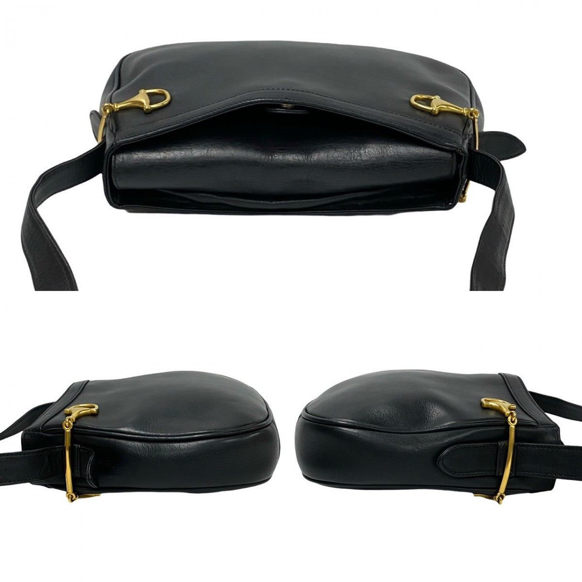 GUCCI Shoulder Bag leather black Horsebit Metal Women Used Authentic