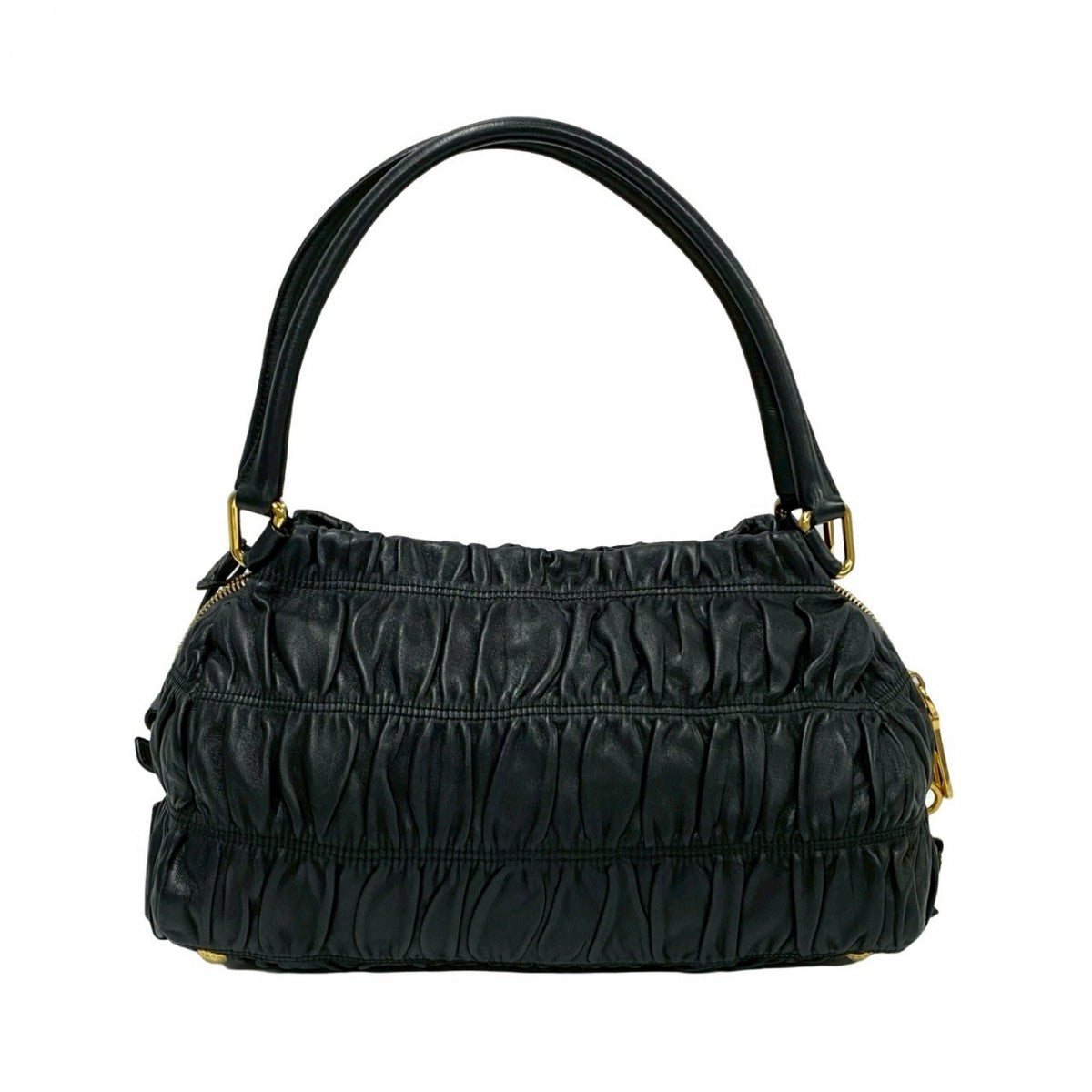 PRADA Handbag leather black PRADA logo Women Used Authentic