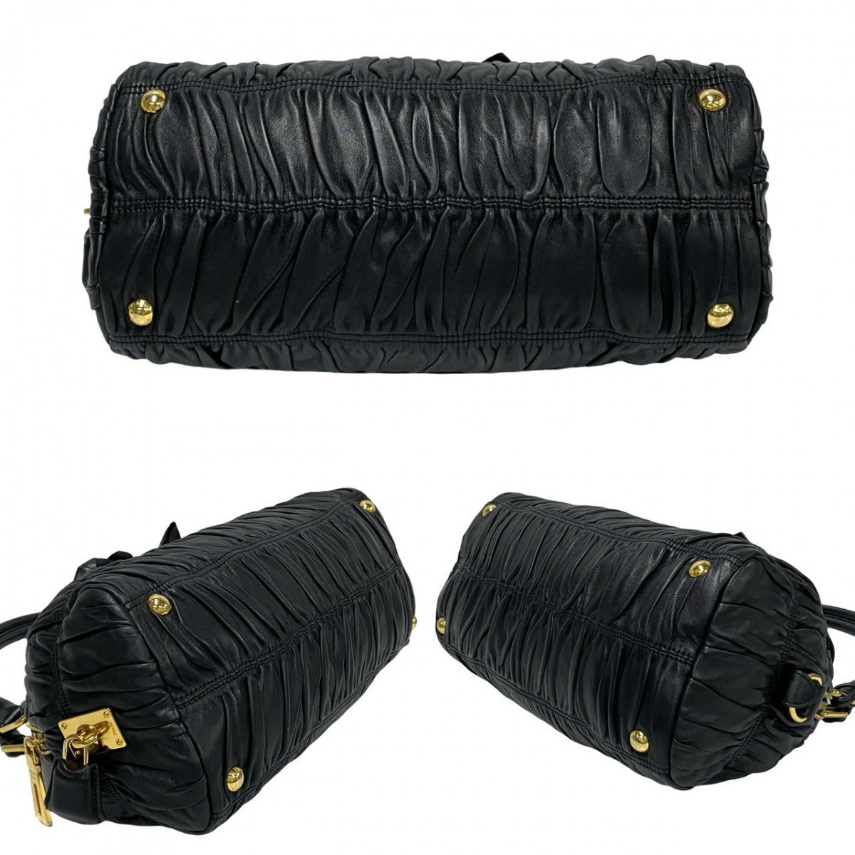 PRADA Handbag leather black PRADA logo Women Used Authentic