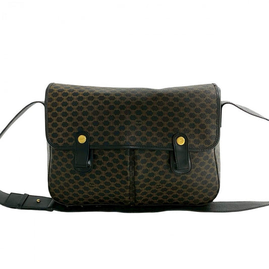CELINE Shoulder Bag Leather, PVC black Macadam Blason Triomphe Pattern Women Used Authentic
