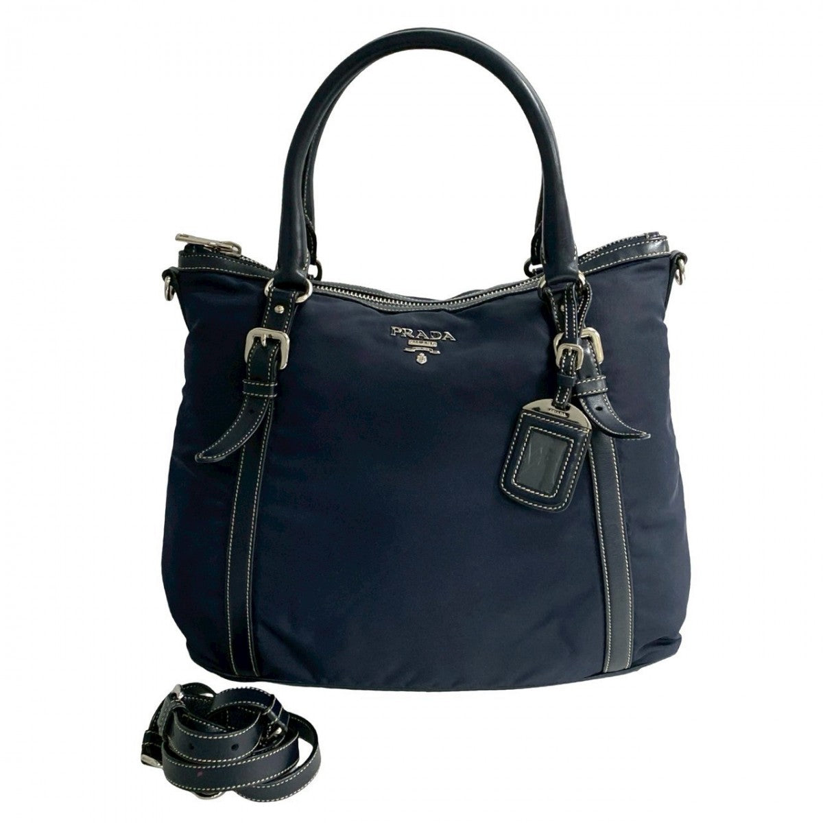 PRADA Shoulder Bag leather Navy