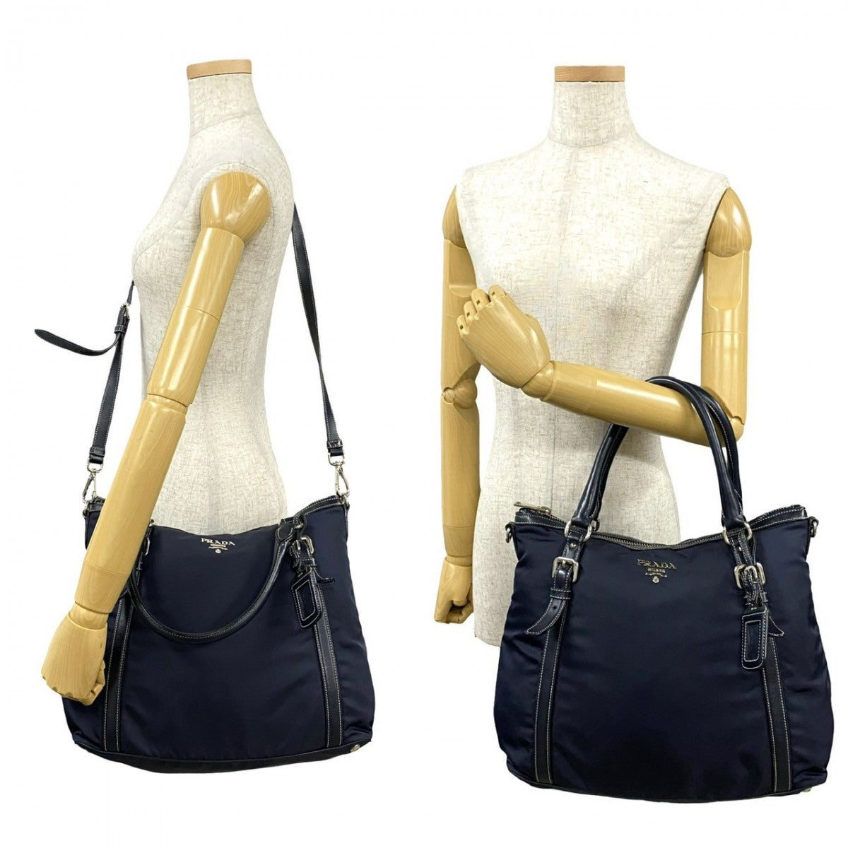PRADA Shoulder Bag leather Navy