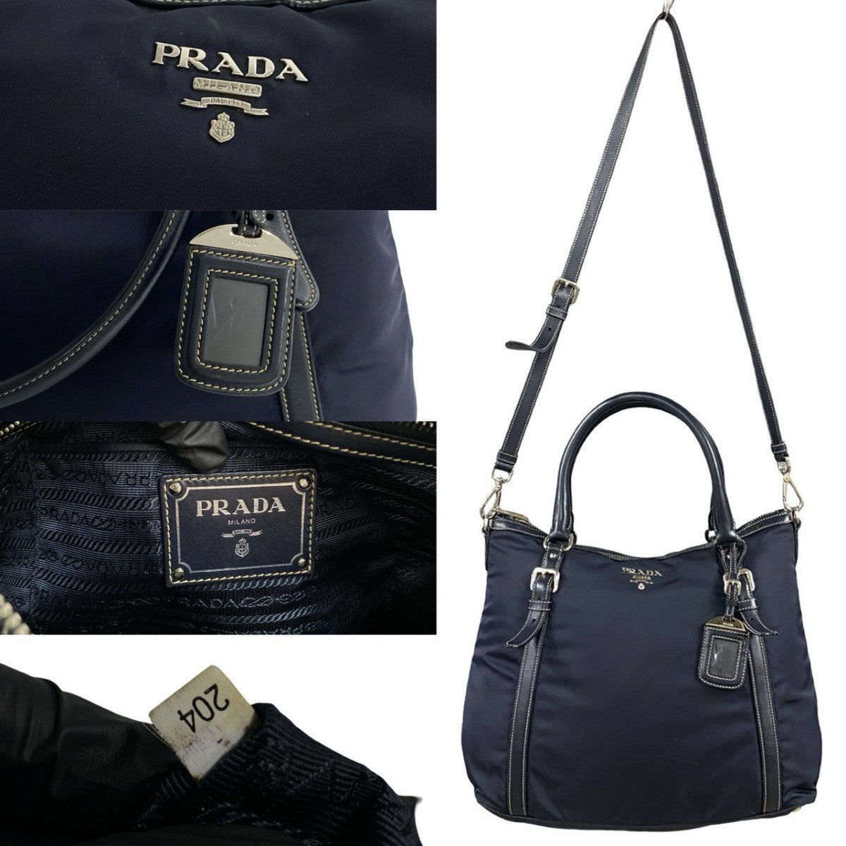 PRADA Shoulder Bag leather Navy
