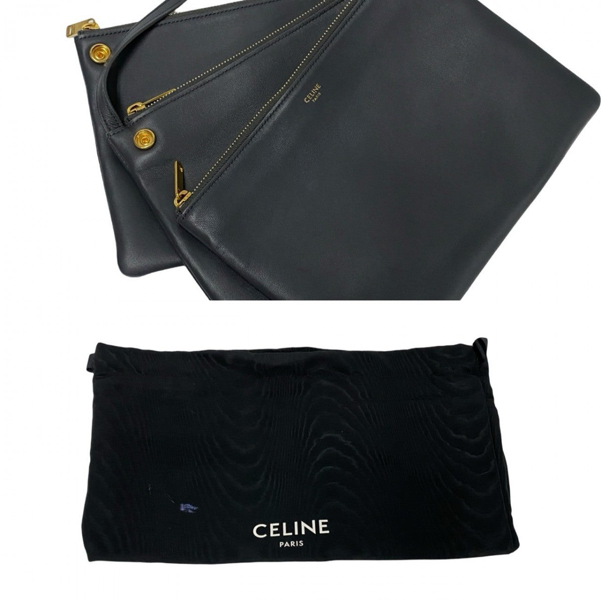 CELINE Shoulder Bag leather gray logo Trio Small Women Used Authentic