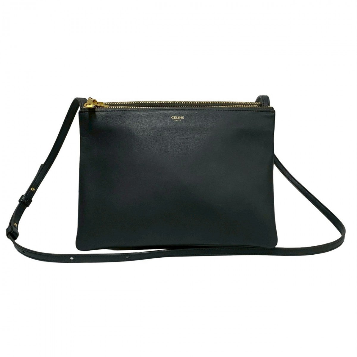 CELINE Shoulder Bag leather gray logo Trio Small Women Used Authentic