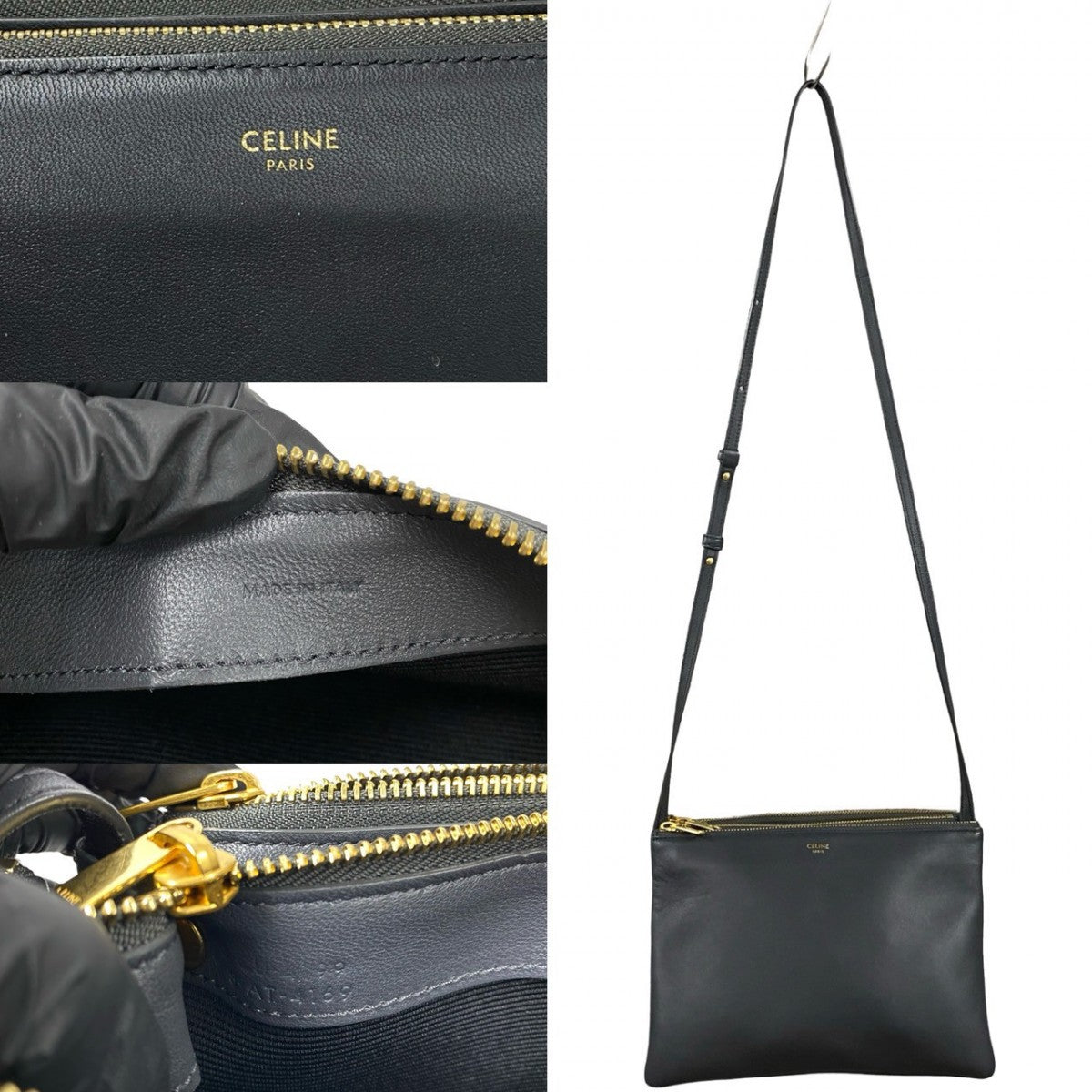 CELINE Shoulder Bag leather gray logo Trio Small Women Used Authentic