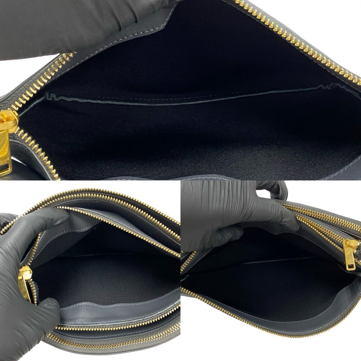 CELINE Shoulder Bag leather gray logo Trio Small Women Used Authentic