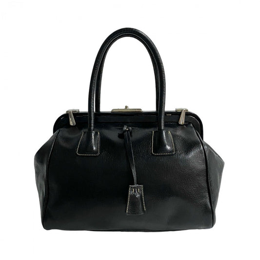 PRADA Handbag leather black PRADA logoMetal Women Used Authentic