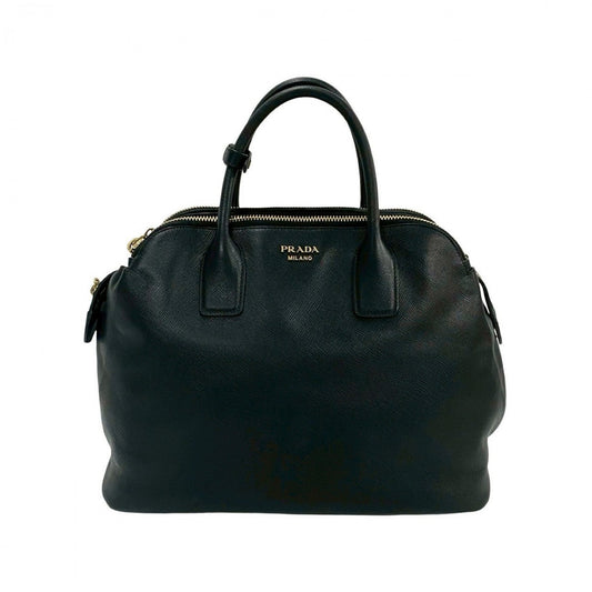 PRADA Handbag leather black PRADA logoMetal Women Used Authentic