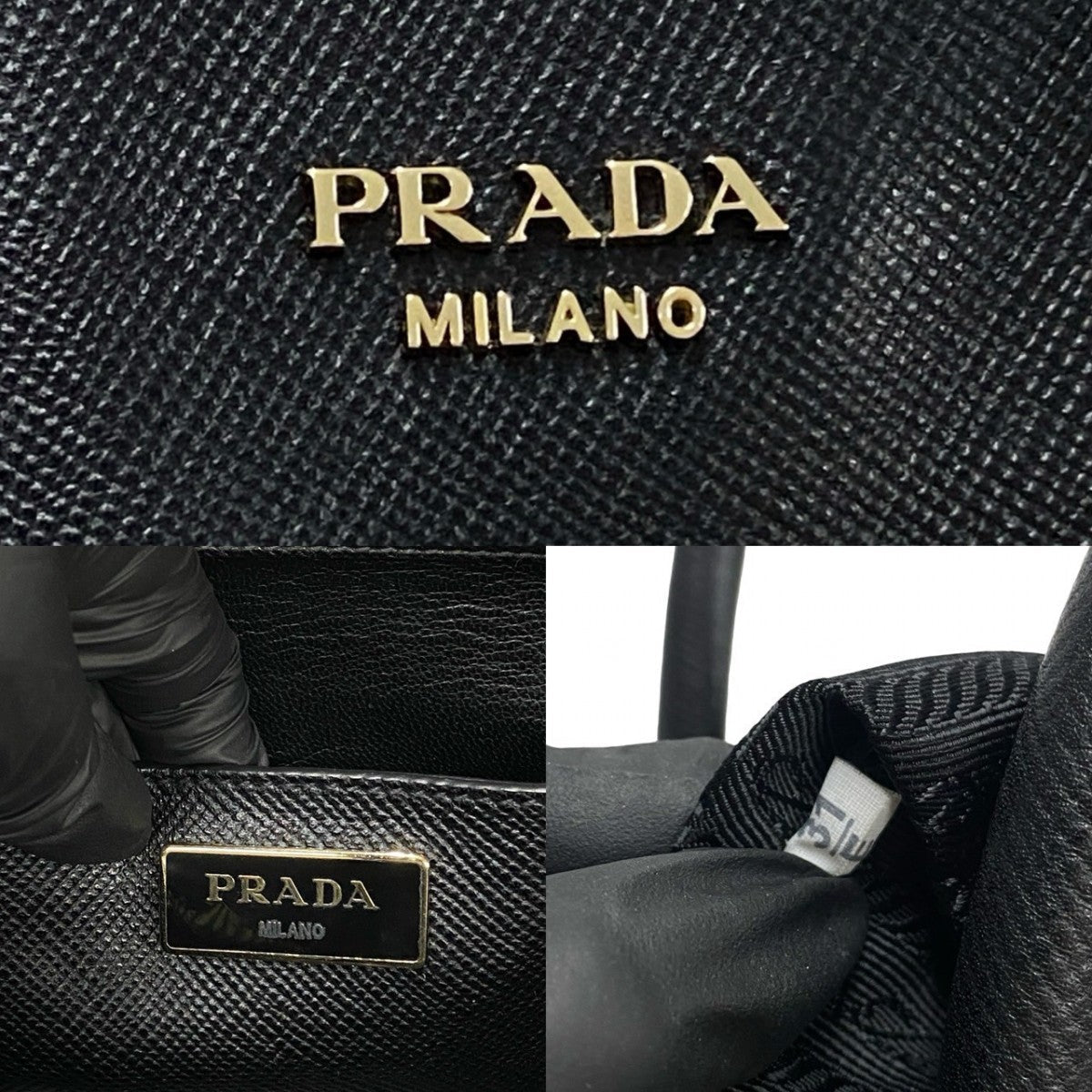 PRADA Handbag leather black PRADA logoMetal Women Used Authentic