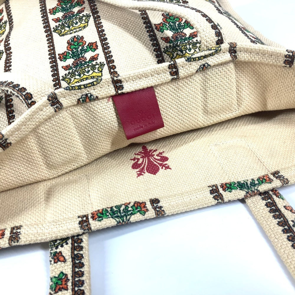 GUCCI Tote Bag canvas beige GARDEN Women Used Authentic