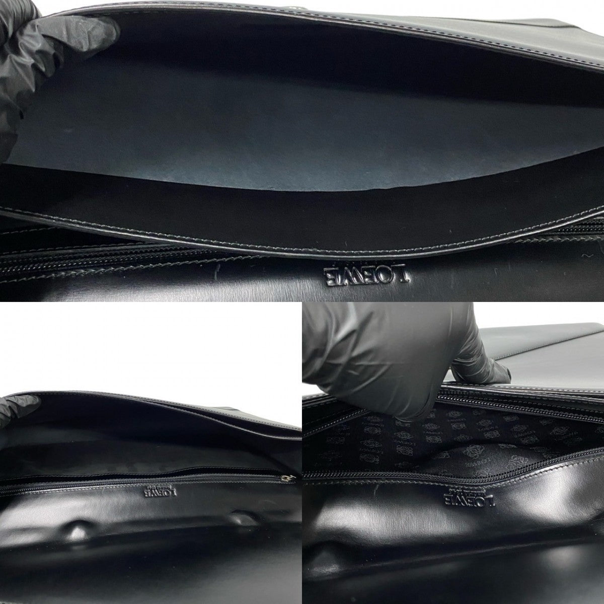 LOEWE Shoulder Bag leather black Anagram logo mens Used Authentic