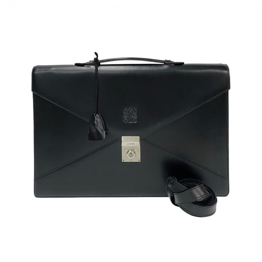 LOEWE Shoulder Bag leather black Anagram logo mens Used Authentic