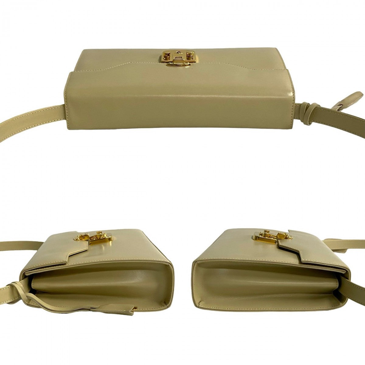 GUCCI Shoulder Bag Calfskin, Leather white Ready lock Women Used Authentic