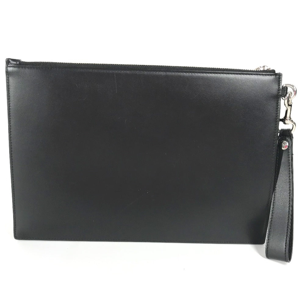 GUCCI Clutch bag 597678 leather black bag pouch Braid embroidery logo unisex(Unisex) Used Authentic