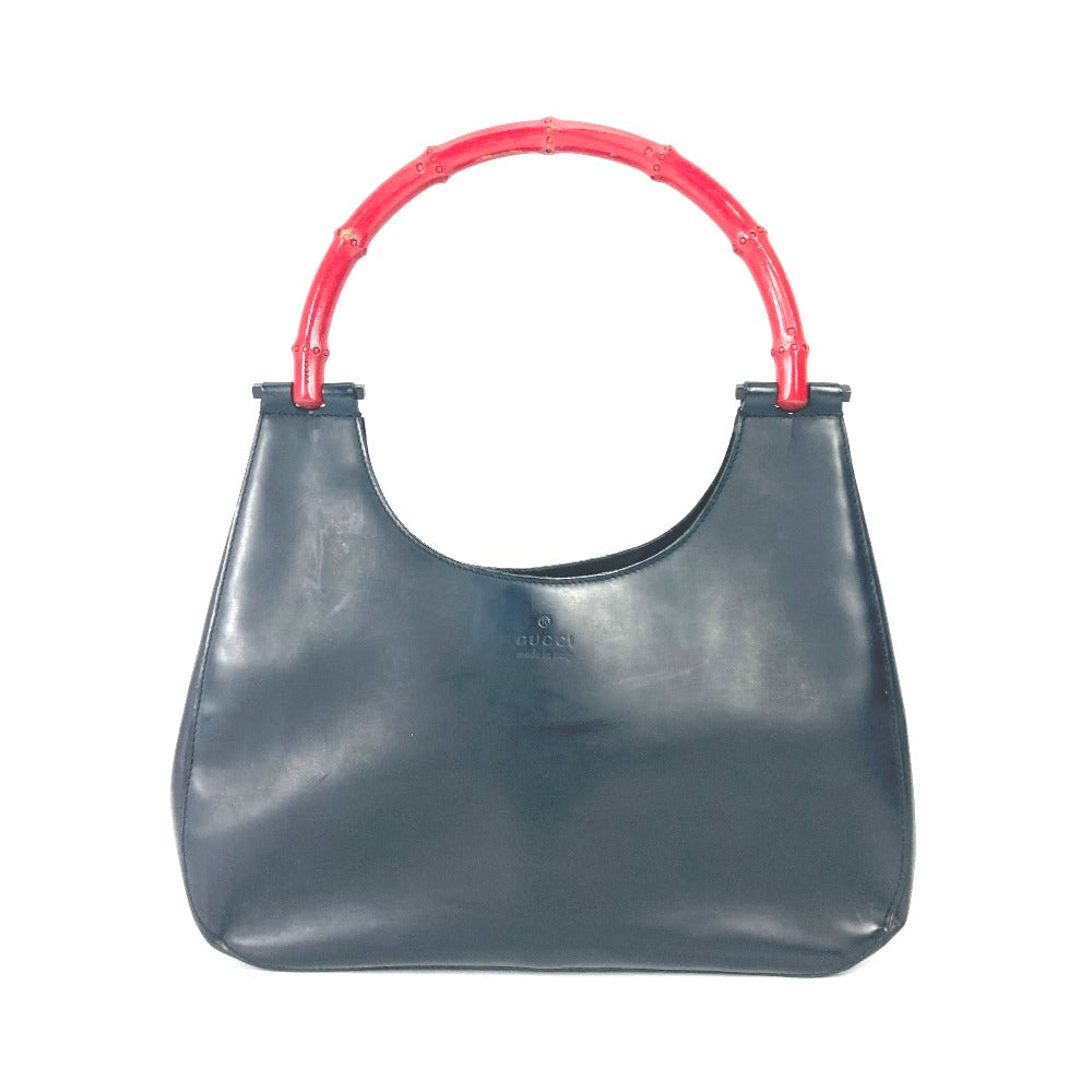 GUCCI Handbag 001 3789 leather black vintage Bamboo Women Used Authentic