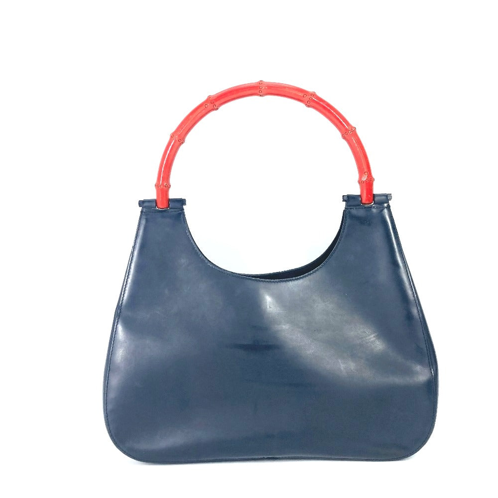 GUCCI Handbag 001 3789 leather black vintage Bamboo Women Used Authentic