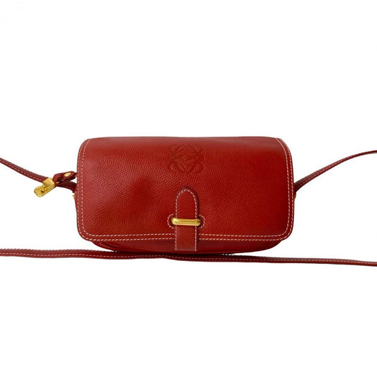 LOEWE Shoulder Bag leather Red Anagram logo Women Used Authentic