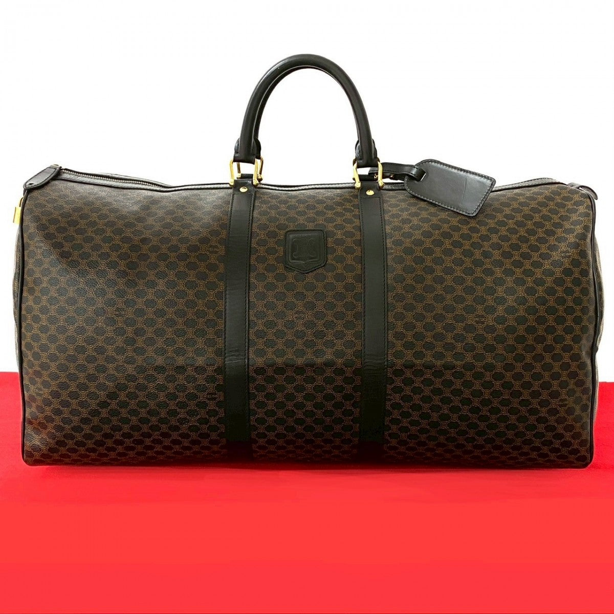 CELINE Boston Duffel bag Leather, PVC Brown Macadam Blason Triomphe Pattern Women Used Authentic